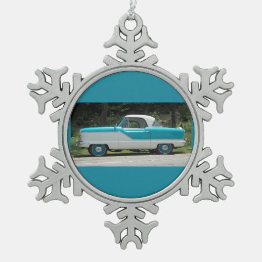 Kleine blauwe metropoliaan Nash schattige klassiek Tin Sneeuwvlok Ornament (Voorkant)