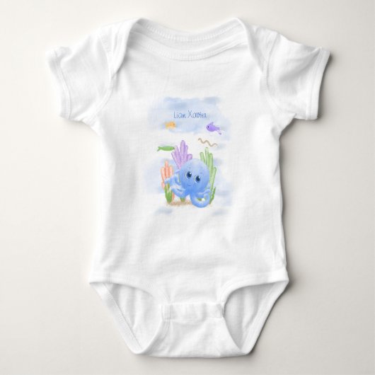 Kleine Blauwe Octopus Baby Body Romper (Voorkant)