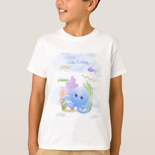 Kleine Blauwe Octopus Kinder T-Shirt (Voorkant)
