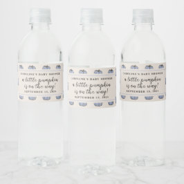 Kleine blauwe pompoen baby jongen douche waterfles etiket