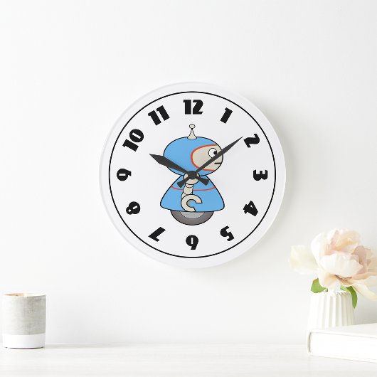 Kleine blauwe robotklok grote klok