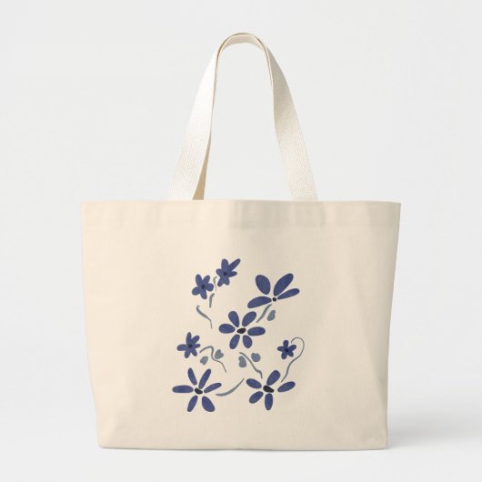 Kleine blauwe romantische bloemen grote tote bag (Voorkant)