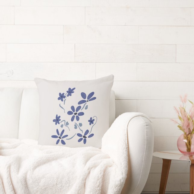 Kleine blauwe romantische bloemen kussen (Bank)