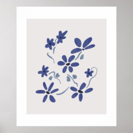 Kleine Blauwe Romantische Bloemen Poster