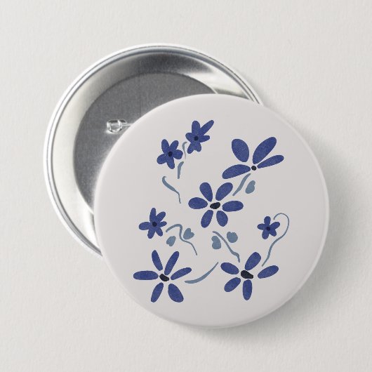 Kleine blauwe romantische bloemen ronde button 7,6 cm (Voorkant /achterkant)