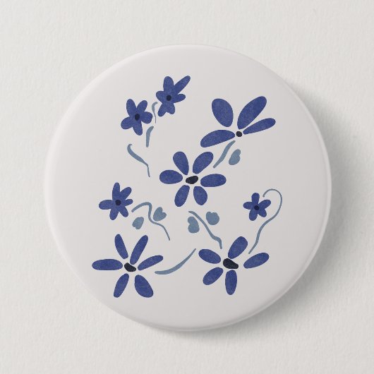 Kleine blauwe romantische bloemen ronde button 7,6 cm (Voorkant)
