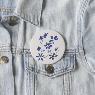 Kleine blauwe romantische bloemen ronde button 7,6 cm