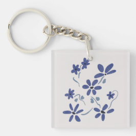 Kleine blauwe romantische bloemen sleutelhanger