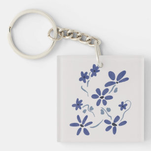 Kleine blauwe romantische bloemen sleutelhanger