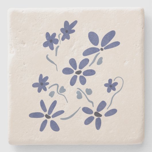 Kleine blauwe romantische bloemen stenen onderzetter (Voorkant)