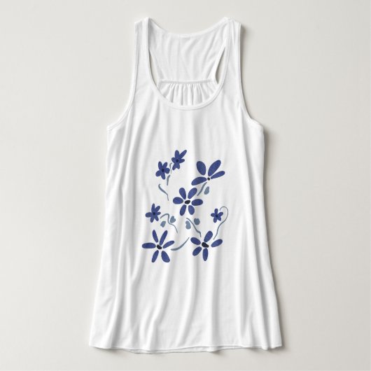 Kleine Blauwe Romantische Bloemen Tanktop (Design voorkant)