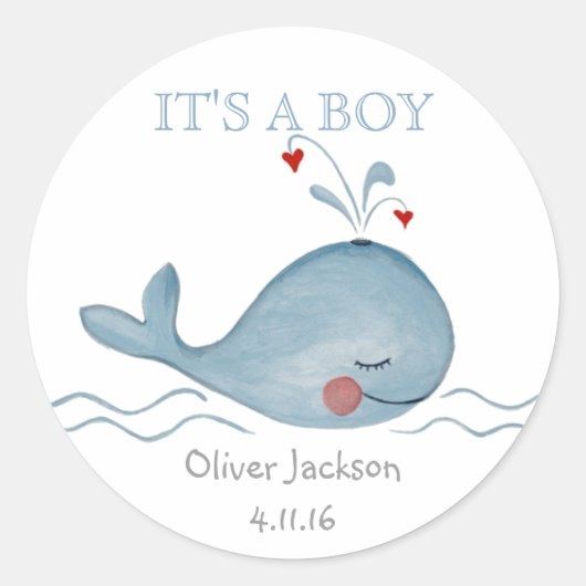 Kleine blauwe schattige walvis | Ronde Sticker (Voorkant)