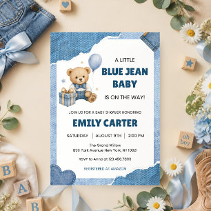 Kleine Blauwe Spijkerbaby Shower Teddybeer Denim Kaart