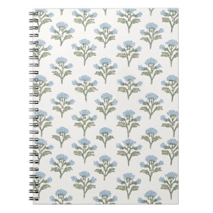 Kleine blauwe tak, olijf blokprint bloemmotief notitieboek