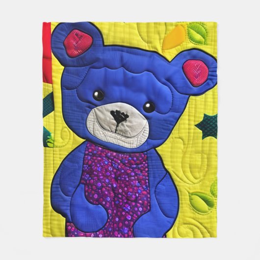Kleine blauwe Teddy Bear Quilt like Design Fleece Deken (Voorkant)