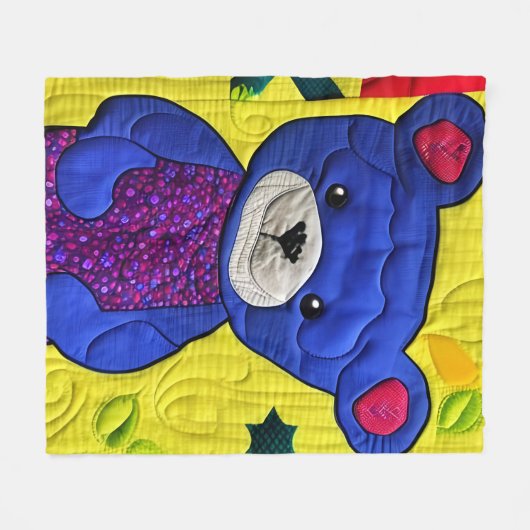 Kleine blauwe Teddy Bear Quilt like Design Fleece Deken (Voorkant (Horizontaal))