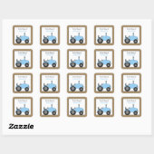 Kleine blauwe tractor bibliotheek bookplate vierkante sticker (Vel)