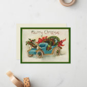 Kleine blauwe vintage kerst notitiekaartje (Voorkant / Achterkant in situ)