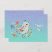 Kleine Blauwe Vogel Bloemen Dank u kaart (Voorkant / Achterkant)