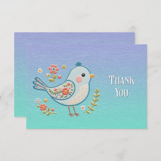 Kleine Blauwe Vogel Bloemen Dank u kaart (Voorkant / Achterkant)