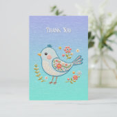 Kleine Blauwe Vogel Bloemen Dank u kaart (Staand voorkant)
