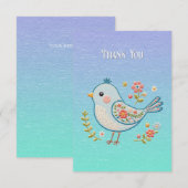 Kleine Blauwe Vogel Bloemen Dank u kaart (Voorkant / Achterkant)