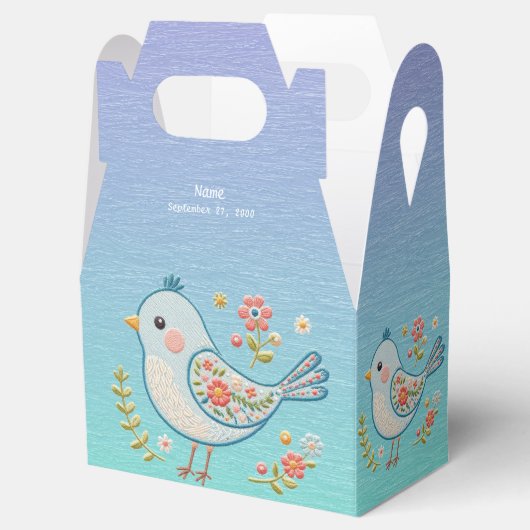 Kleine Blauwe Vogel Bloemen Favoriete Doos Bedankdoosjes (Geopend)