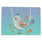 Kleine Blauwe Vogel Bloemen Gift Bag Groot Cadeauzakje (Achterkant)