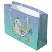 Kleine Blauwe Vogel Bloemen Gift Bag Groot Cadeauzakje (Achterkant Gekanteld)