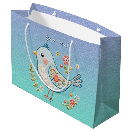 Kleine Blauwe Vogel Bloemen Gift Bag Groot Cadeauzakje (Achterkant Gekanteld)