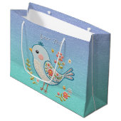 Kleine Blauwe Vogel Bloemen Gift Bag Groot Cadeauzakje (Voorkant Gekanteld)