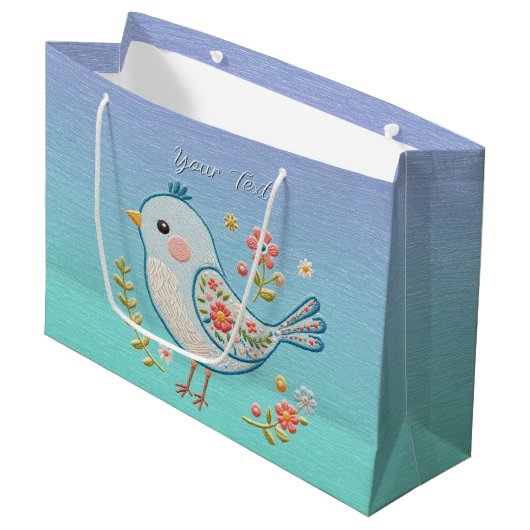 Kleine Blauwe Vogel Bloemen Gift Bag Groot Cadeauzakje (Voorkant Gekanteld)