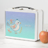 Kleine Blauwe Vogel Bloemen Metalen Lunch Box (In situ)
