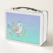 Kleine Blauwe Vogel Bloemen Metalen Lunch Box (Achterkant)