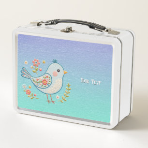 Kleine Blauwe Vogel Bloemen Metalen Lunch Box