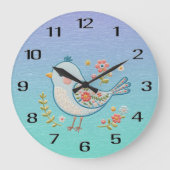 Kleine Blauwe Vogel Bloemen Muur Klok (Voorkant)