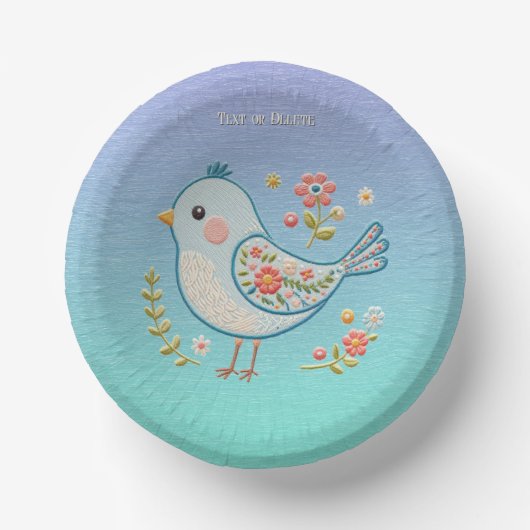 Kleine Blauwe Vogel Bloemen Papieren Bowl Papieren Kommen (Voorkant)