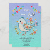 Kleine Blauwe Vogel Bloemen Verjaardagsfeest Uitno Kaart (Voorkant / Achterkant)