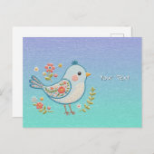 Kleine Blauwe Vogel Bloemkaart Briefkaart (Voorkant / Achterkant)