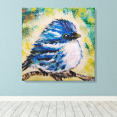 Kleine Blauwe Vogel Canvas Print (Insitu (Houten vloer))