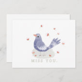 Kleine blauwe vogel en bloemen Miss U Briefkaart (Voorkant / Achterkant)