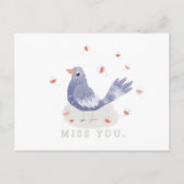 Kleine blauwe vogel en bloemen Miss U Briefkaart (Voorkant)