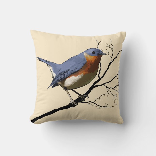 Kleine Blauwe Vogel, kussen (Voorkant)