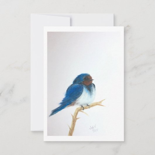 Kleine Blauwe Vogel op een tak - Origineel Kunstwe Bedankkaart (Voorkant)
