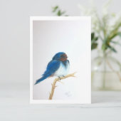 Kleine Blauwe Vogel op een tak - Origineel Kunstwe Bedankkaart (Staand voorkant)