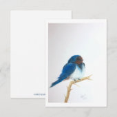 Kleine Blauwe Vogel op een tak - Origineel Kunstwe Bedankkaart (Voorkant / Achterkant)