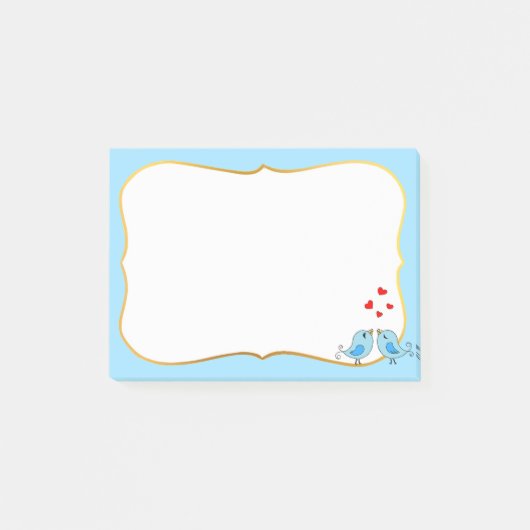 Kleine blauwe vogels, harten en lichtblauw lijst post-it® notes (Voorkant)