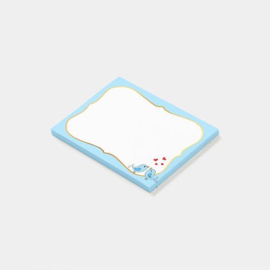 Kleine blauwe vogels, harten en lichtblauw lijst post-it® notes (Schuin)