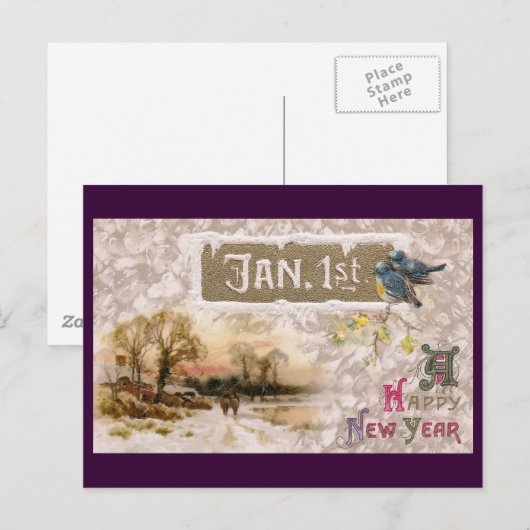 Kleine Blauwe Vogels Tweet Het Nieuwe Jaar Feestdagenkaart (Voorkant / Achterkant)