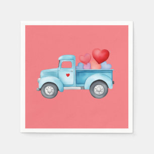 Kleine Blauwe Vrachtwagen Valentijns Partij Servet